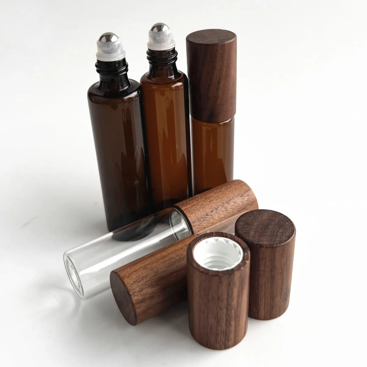 Glass Roll-On Bottles with Wood Cap | 5–20ml Roller Vials Glass Roller Bottle QXL