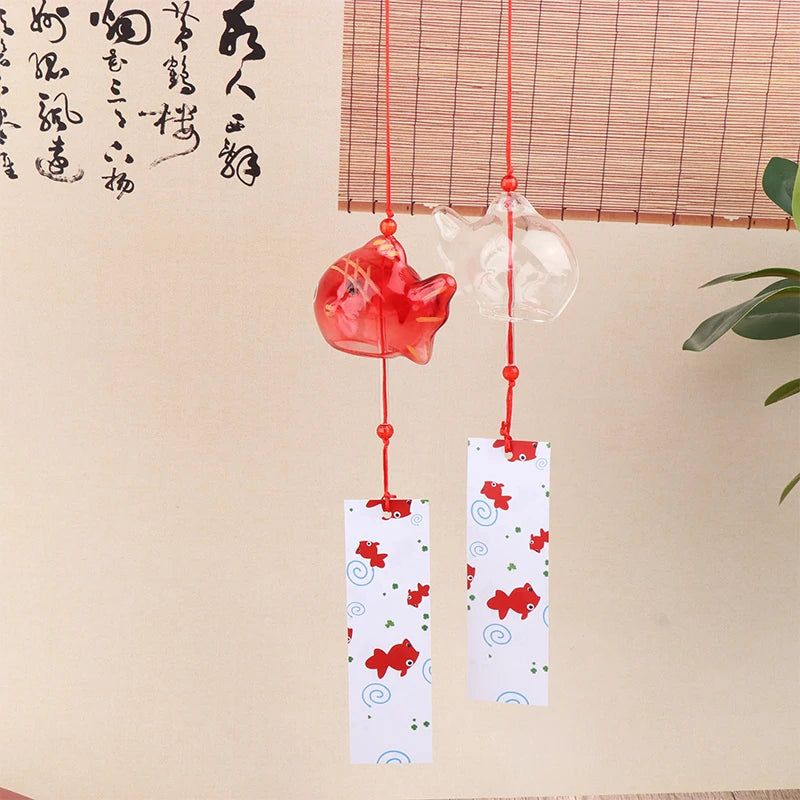 Japanese Glass Goldfish Wind Chime | Furin Garden Hanging Decor Glass Wind Chime QXL