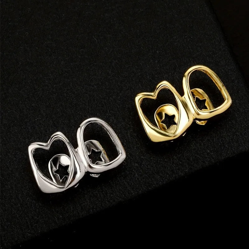 Hollow Heart Grillz Set | Gold & Silver Hip Hop Tooth Jewelry Hip Hop Grillz QXL