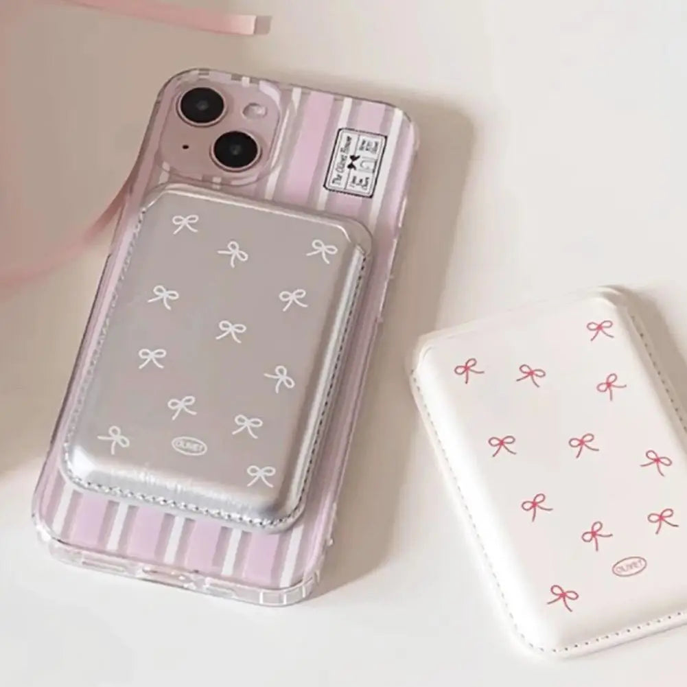 Korean Bow MagSafe Wallet – PU Leather Magnetic Card Holder Magnetic Card Wallet QXL