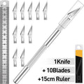 Craft Hobby Knife Set with Exacto Blade & 15cm Ruler | Art Kit Craft Knife Set QXL M331 silver