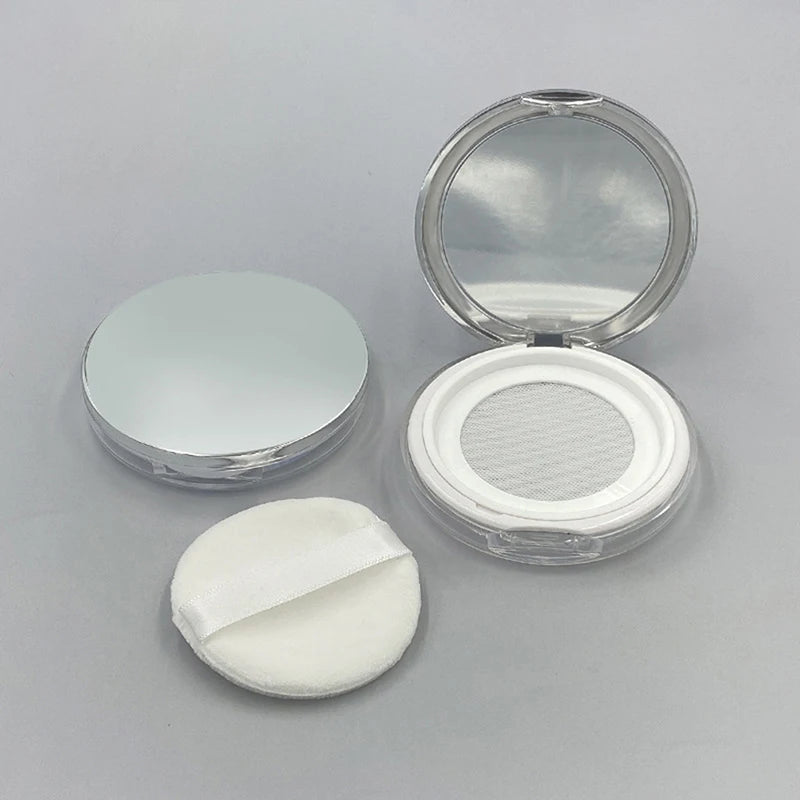 Refillable Loose Powder Compact Jar with Puff & Mirror | 3g Powder Compact Jar QXL Silver