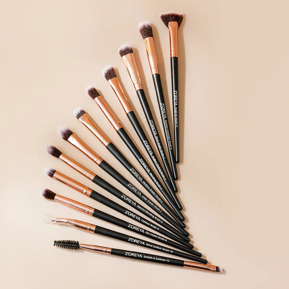 ZOREYA 12-Piece Eye Makeup Brush Set | Eyeshadow & Concealer Eye Makeup Brush Set QXL Black set