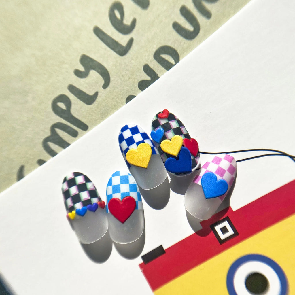 5D Embossed Macaron Heart Nail Art Stickers | Rainbow Decals Nail Art Stickers QXL