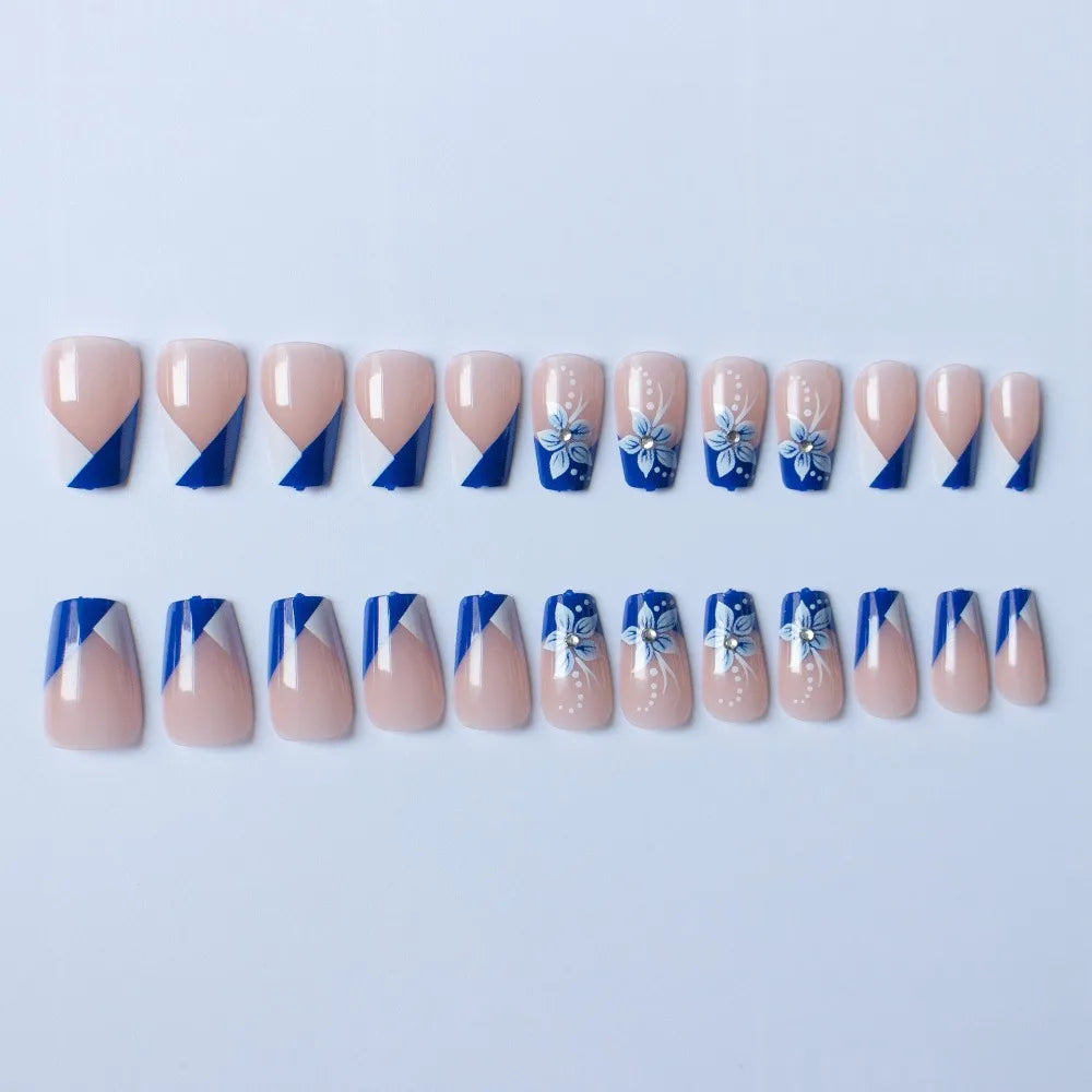 24-Pack Ballerina French Press-On Nails | Short Square Full Cover Press-On False Nails QXL