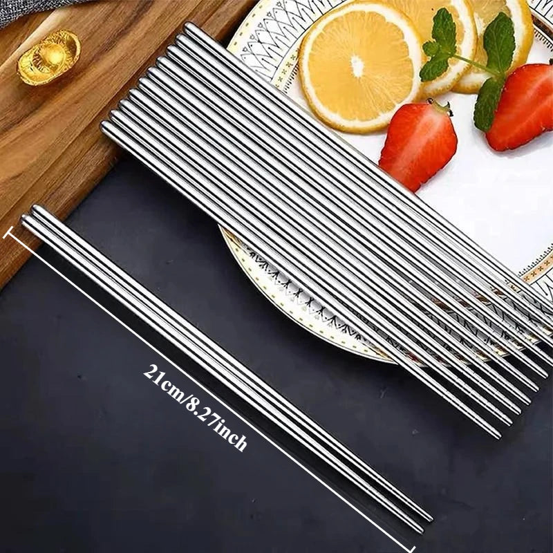 5-Pair Stainless Steel Non-Slip Chopsticks | Sushi & Asian Set Chopstick Set QXL