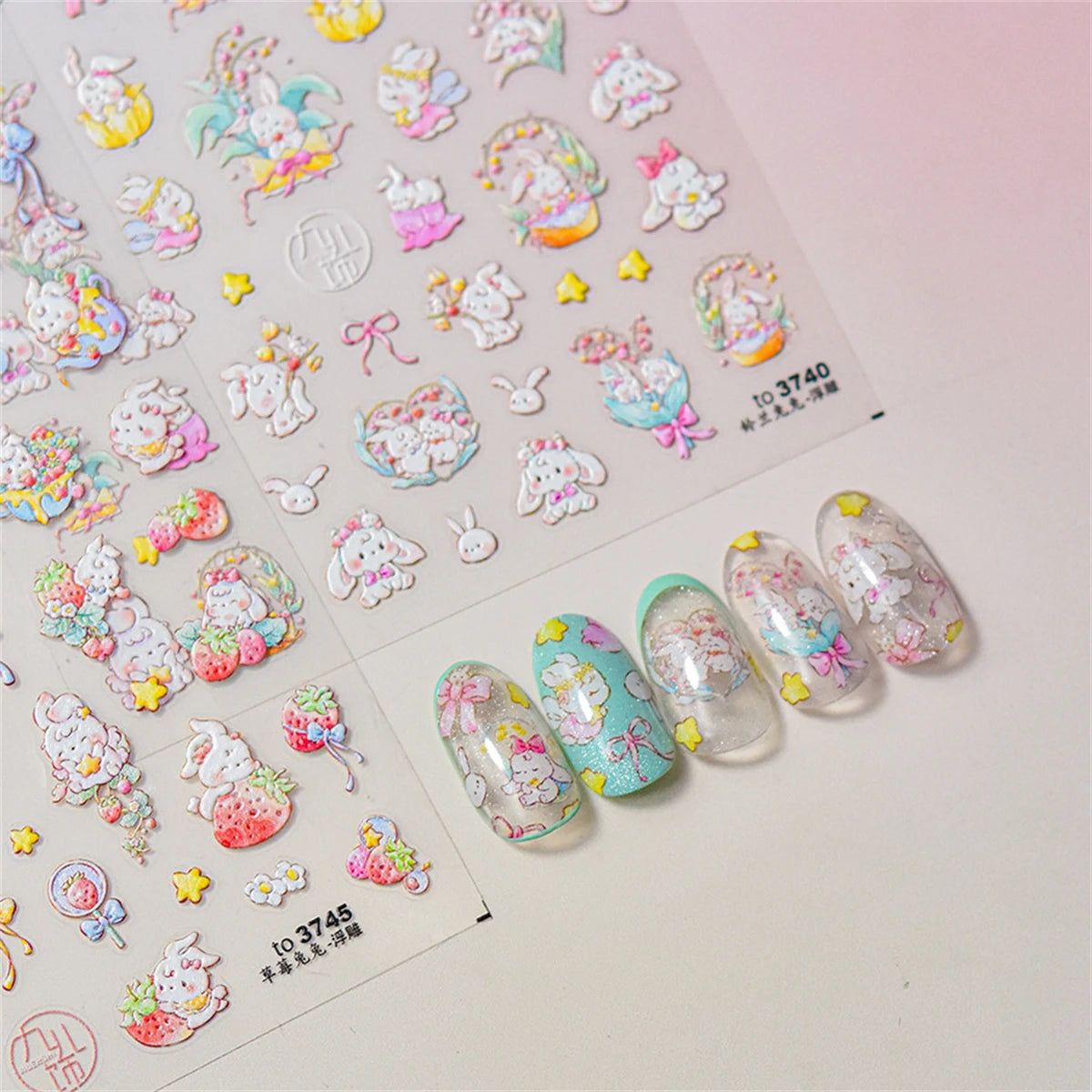 5D Kawaii Pink Rabbit Nail Art Stickers | Self-Adhesive Decals Nail Art Stickers QXL