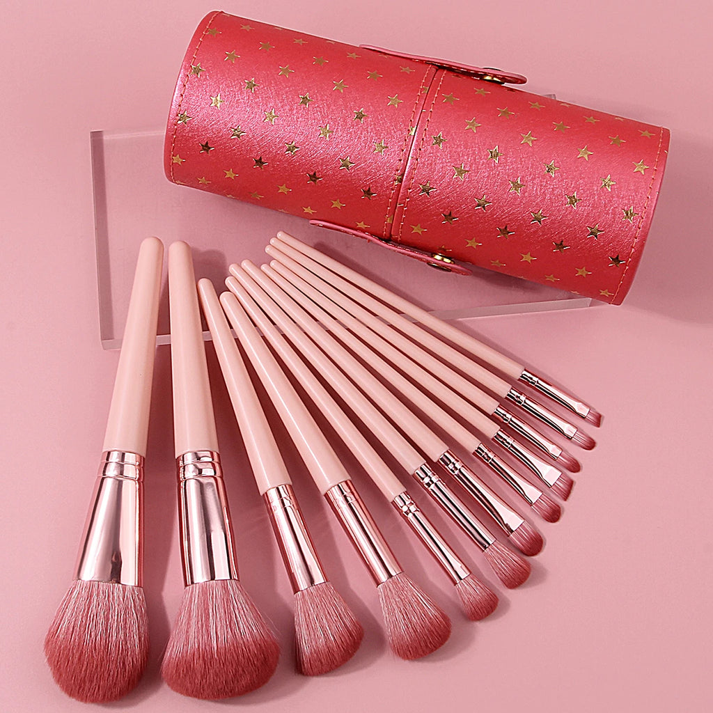13-Pc Pink Makeup Brush Set + Star Case | KOSSHOW Makeup Brush Set QXL Pink