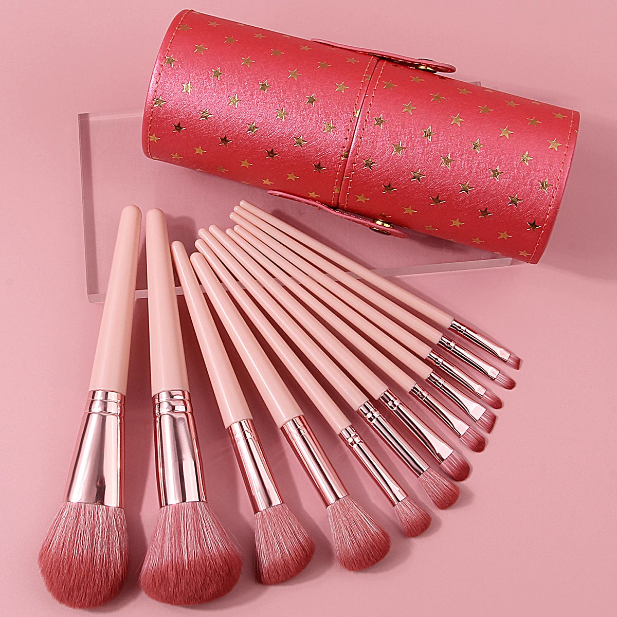 13-Pc Pink Makeup Brush Set + Star Case | KOSSHOW Makeup Brush Set QXL Pink