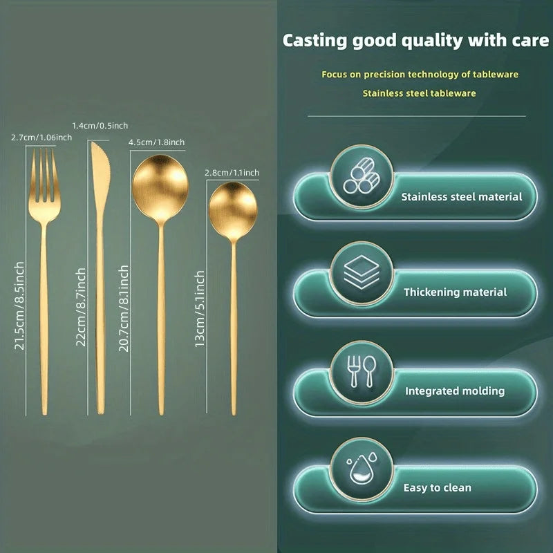 Golden 316L Stainless Steel Cutlery Set – Knife Fork Spoon Flatware Cutlery Set QXL