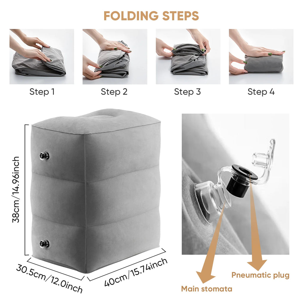 Inflatable Airplane Foot Rest Pillow | 3-Layer Adjustable Height Travel Foot Rest QXL