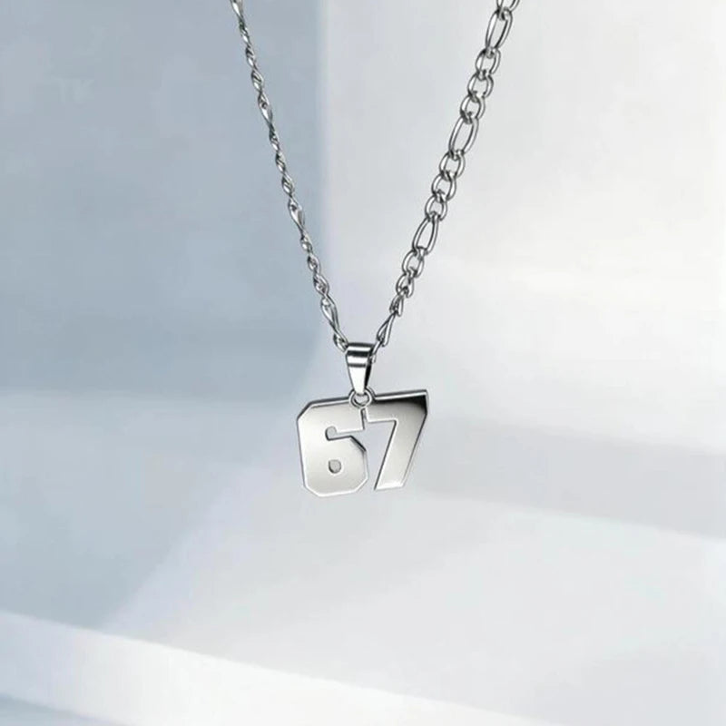 Number 67 Pendant Necklace | Stainless Steel Unisex Chain Pendant Necklace QXL