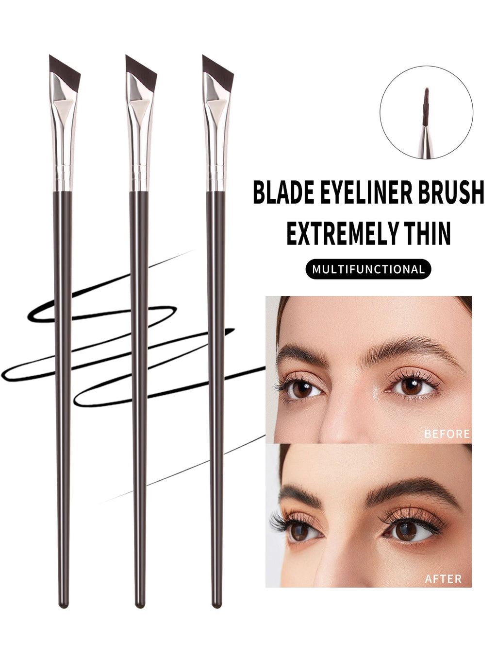 KOSSHOW Ultra-Thin Angled Brush | Brow & Gel Eyeliner Angled Makeup Brush QXL black