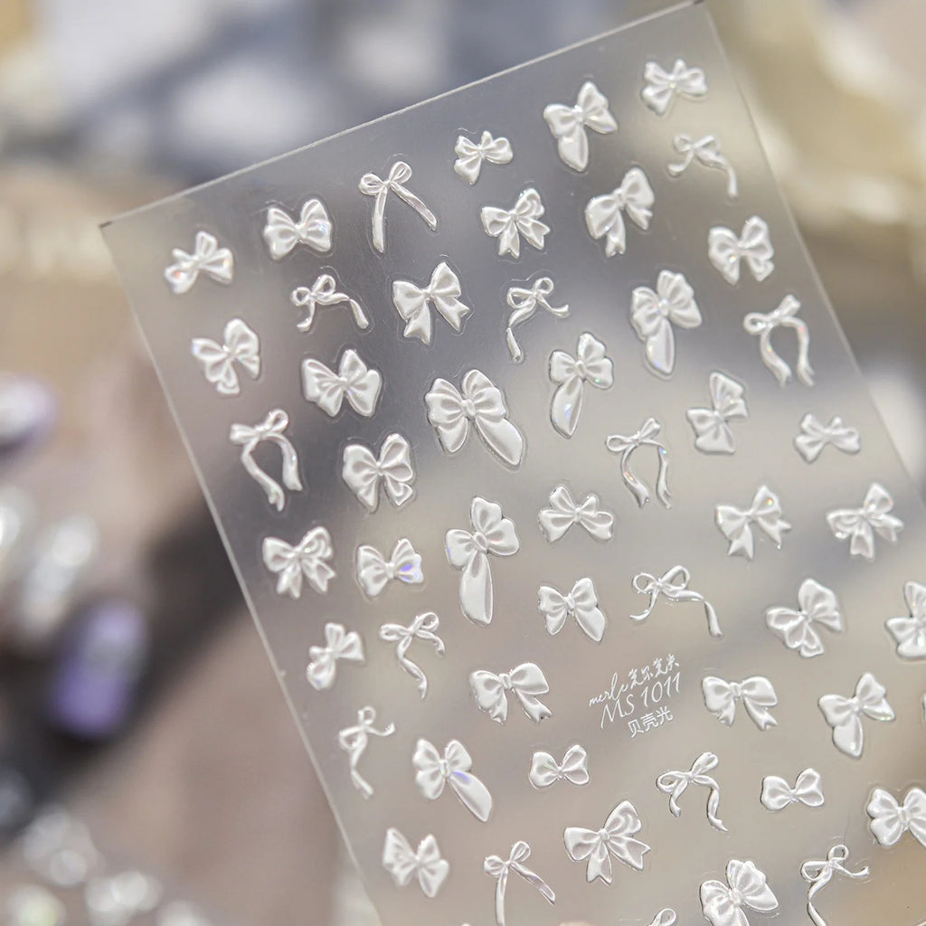 5D Bow Nail Stickers | Shell Shiny Satin Bowknot Self-Adhesive Decals Nail Art Stickers QXL