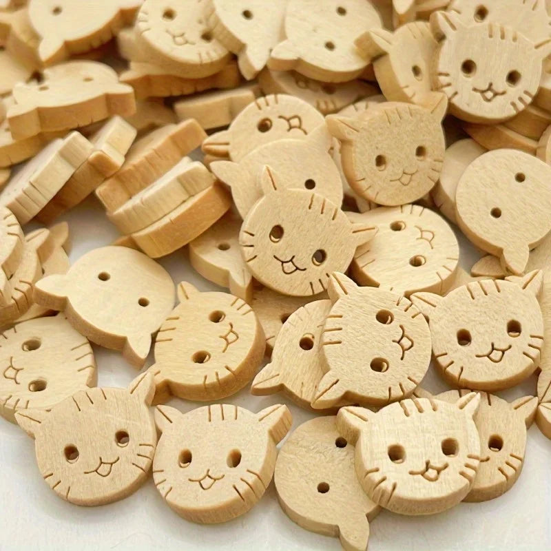 100-Pack Wooden Cat Buttons 2-Hole | Sewing & DIY Craft Craft Sewing Buttons QXL