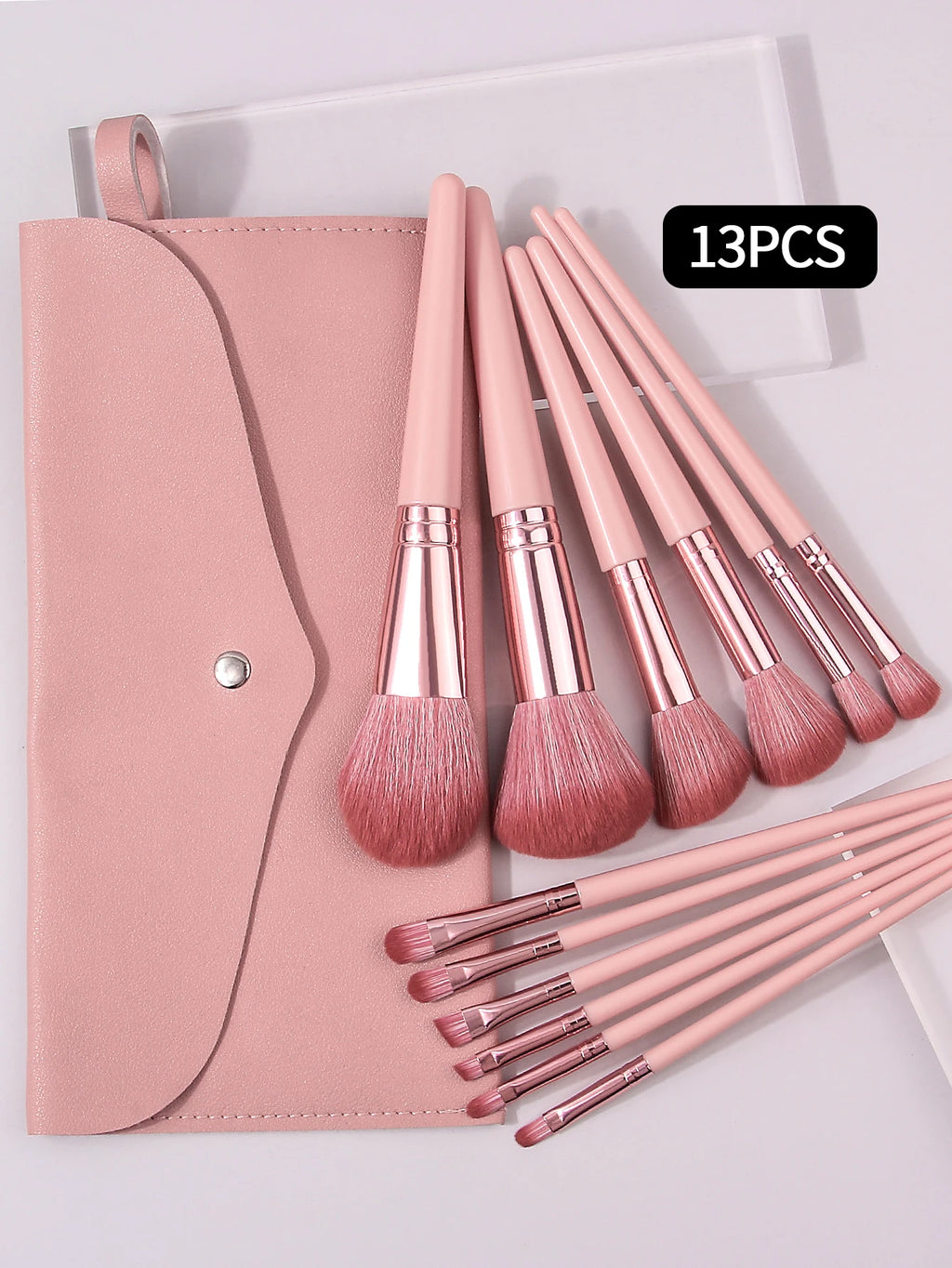 13-Piece Makeup Brush Set with Portable Envelope Bag – Pink Makeup Brush Set QXL Pink