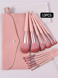 13-Piece Makeup Brush Set with Portable Envelope Bag – Pink Makeup Brush Set QXL Pink