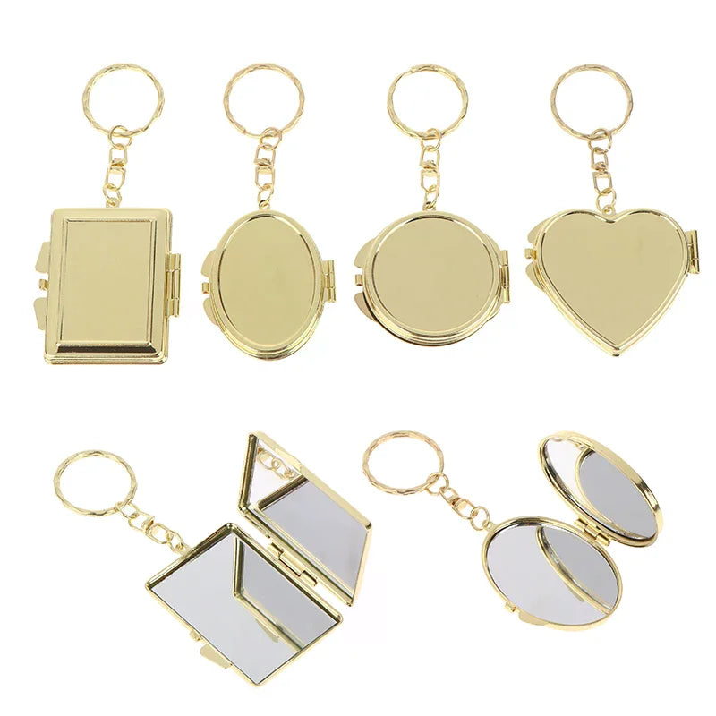 Mini Folding Makeup Mirror Keychain | Double-Sided Metal Compact Makeup Mirror QXL