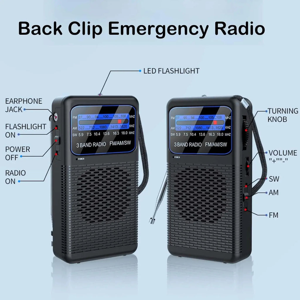 YITHOR Portable AM FM SW Radio | LED Light, Back Clip Portable Radio QXL