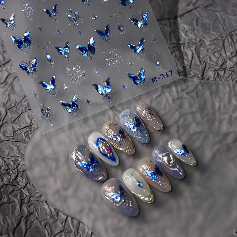 5D Glitter Blue Butterfly Nail Art Stickers | Self-Adhesive Decals Nail Art Stickers QXL