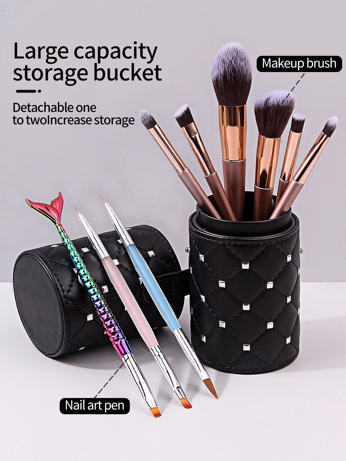 KOSSHOW Dustproof Makeup Brush Holder Cylinder | Black Rivet Makeup Brush Holder QXL