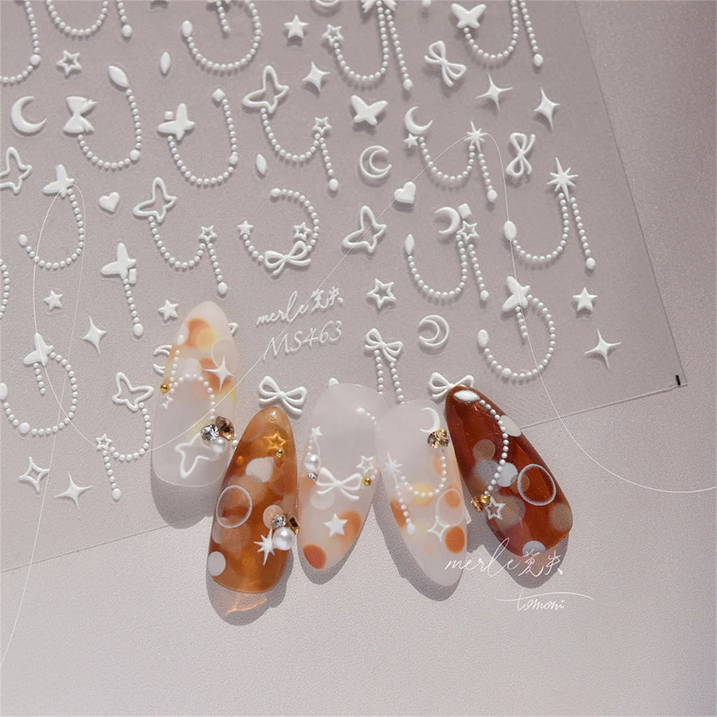 5D Star Chain Nail Stickers – Gold Silver Self-Adhesive Decals Nail Art Stickers QXL