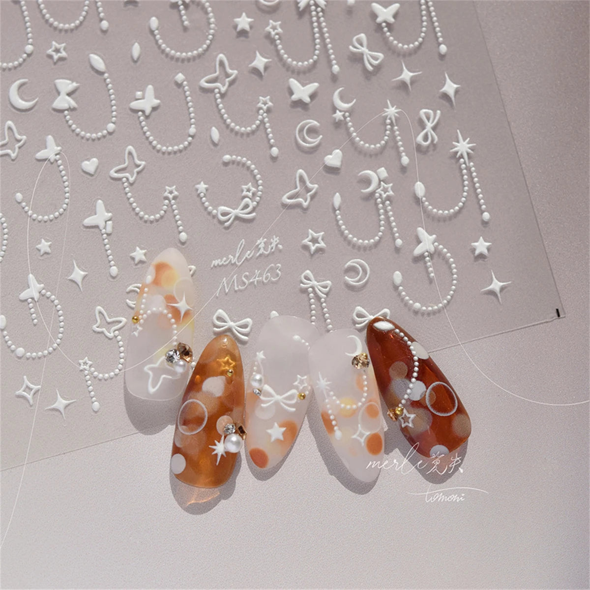 5D Star Chain Nail Stickers – Gold Silver Self-Adhesive Decals Nail Art Stickers QXL