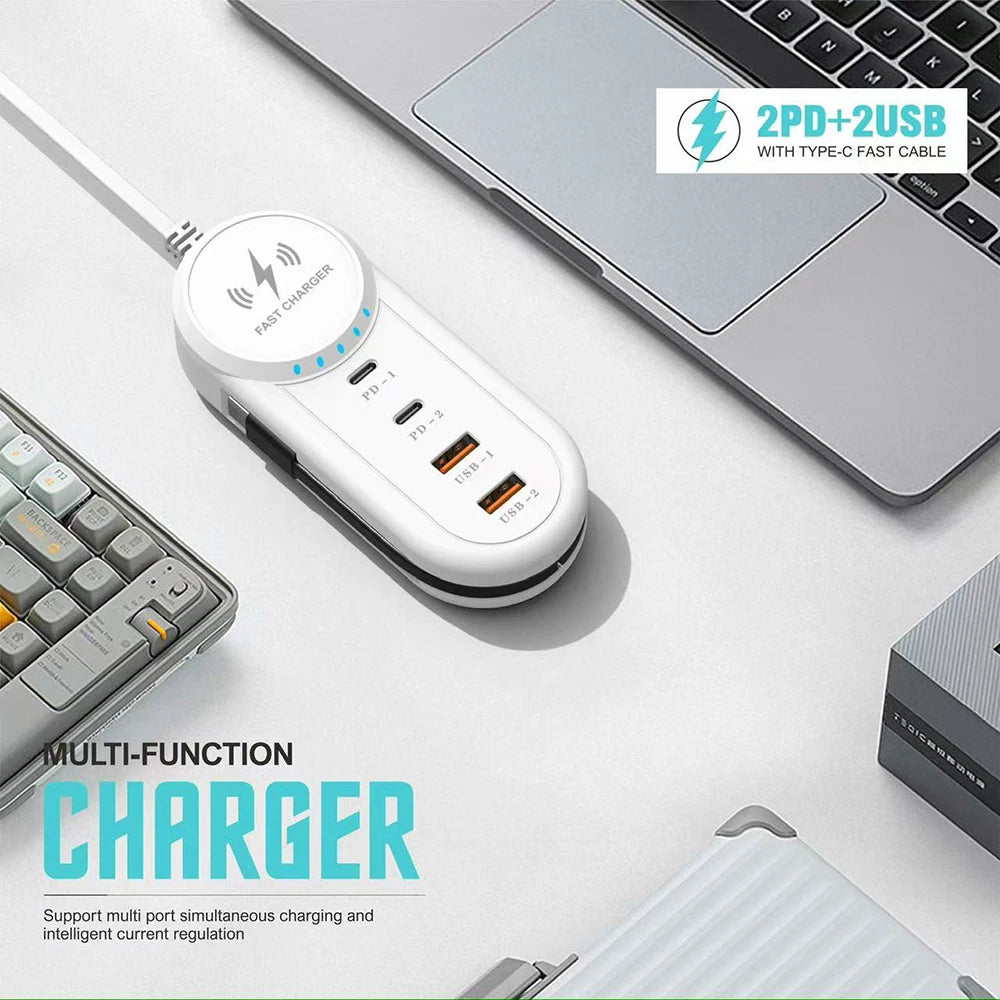4-Port USB Wall Charger with LED | PD Fast Charge Type-C USB Wall Charger QXL