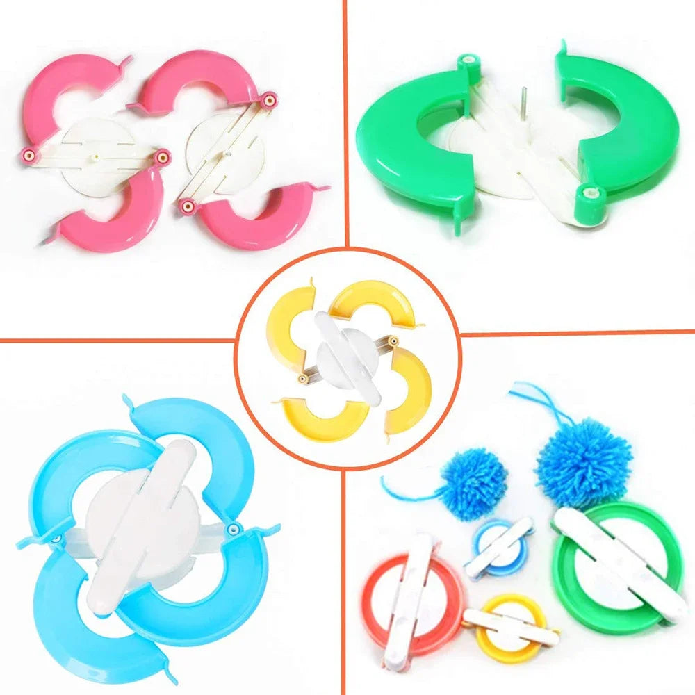 4-Size Pom Pom Maker Set | DIY Yarn Craft Knitting Tool Kit Pom Pom Maker Set QXL
