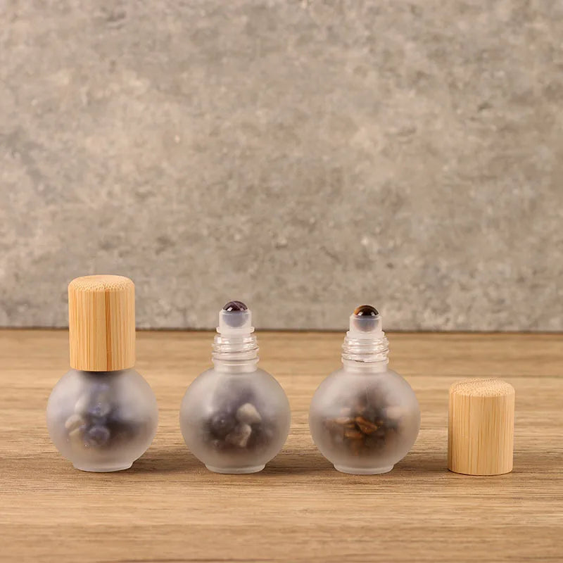 20ml Crystal Stone Roller Bottle | Jade Ball & Bamboo Lid Roller Perfume Bottle QXL