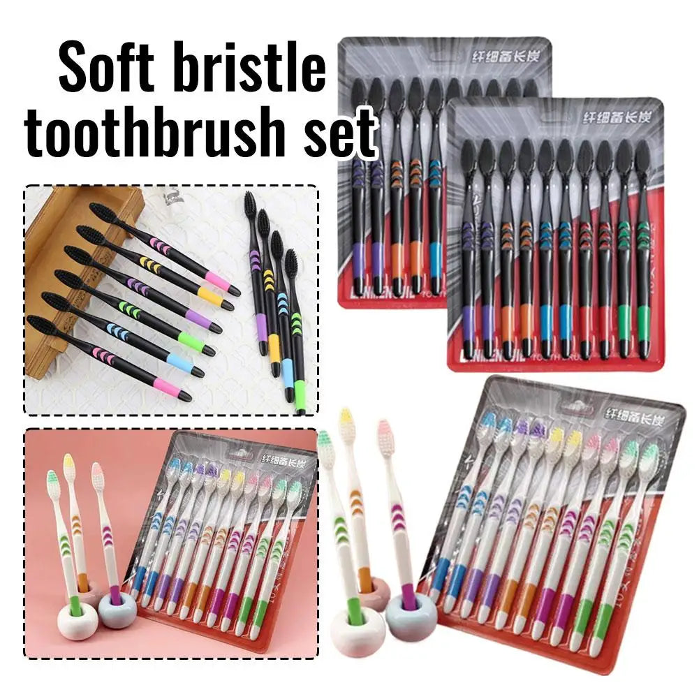 10-Pack Bamboo Charcoal Soft Toothbrushes | Family Value Set Bamboo Charcoal Toothbrush QXL