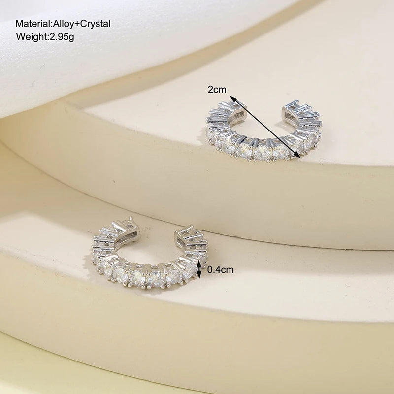 2-Pack Rhinestone Zircon Ear Cuff Clips | No-Pierce C-Shape Clip-On Ear Cuffs QXL