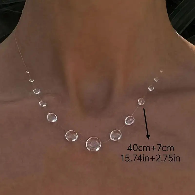 Women's Handmade Water Drop Necklace – Clear Resin Dewdrop Pendant Necklace QXL