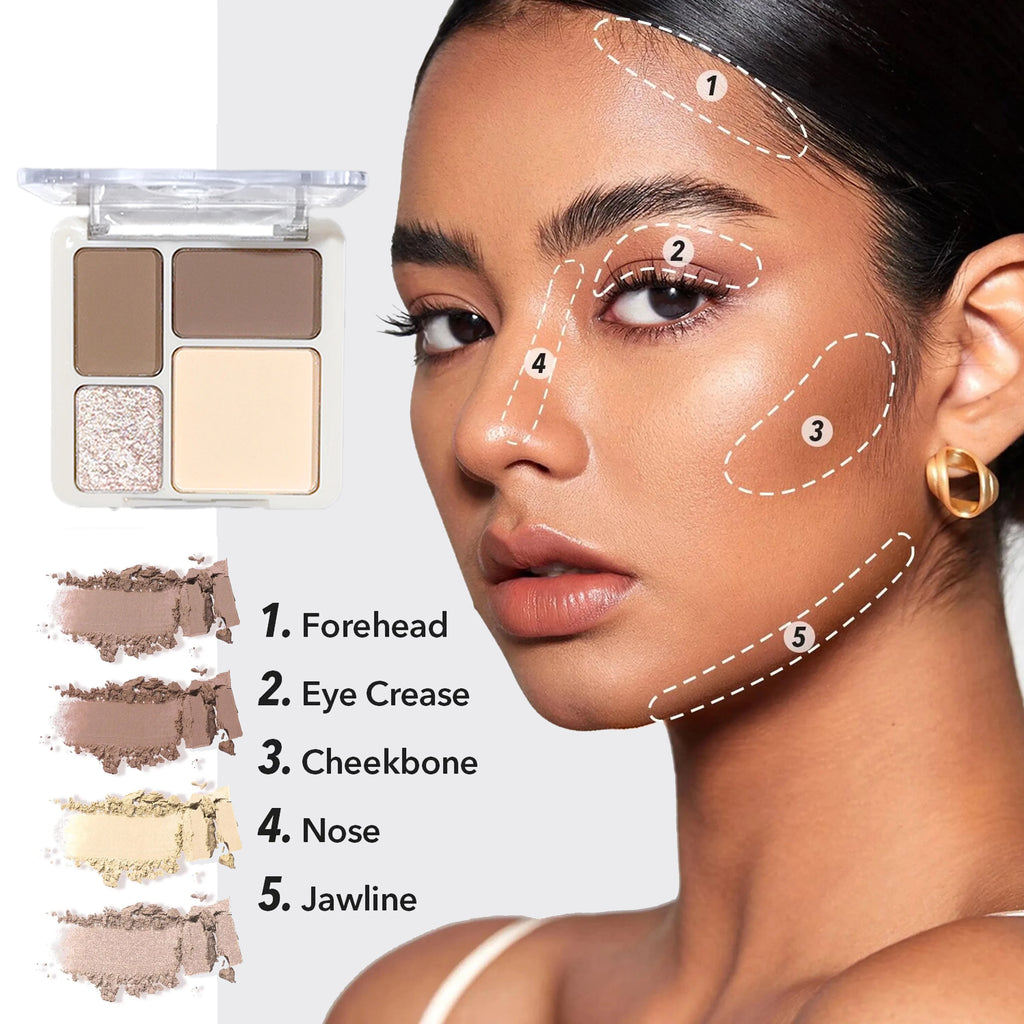 4-Color Highlight & Contour Palette | Matte & Shimmer Contour Highlight Palette QXL