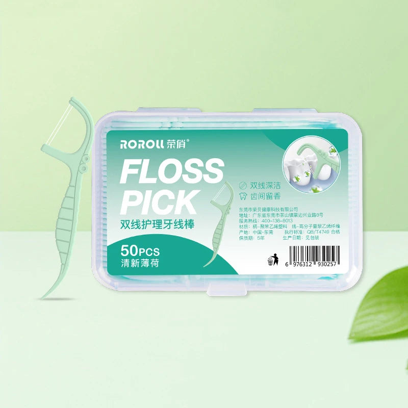50-Pack Mint Disposable Dental Floss Picks | Ultra-Fine Dental Floss Picks QXL Default Title
