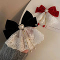 Red Lace Bow Hair Clip | Rhinestone Crystal Hairpin for Women Bow Hair Clip QXL Black 1Pc