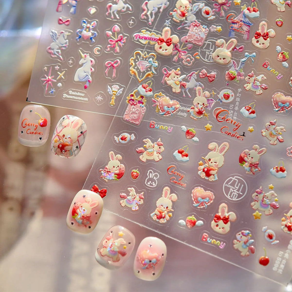 5D Unicorn Nail Stickers Y2K Self-Adhesive Nail Art Decals Nail Art Stickers QXL