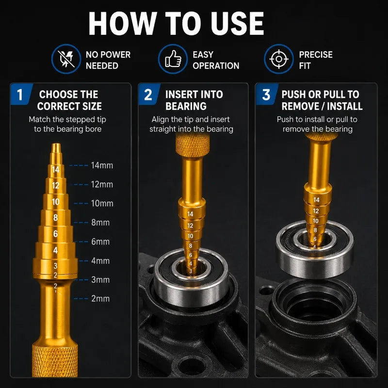 9-in-1 RC Bearing Removal Tool | 2–14mm Aluminum Alloy Bearing Removal Tool QXL