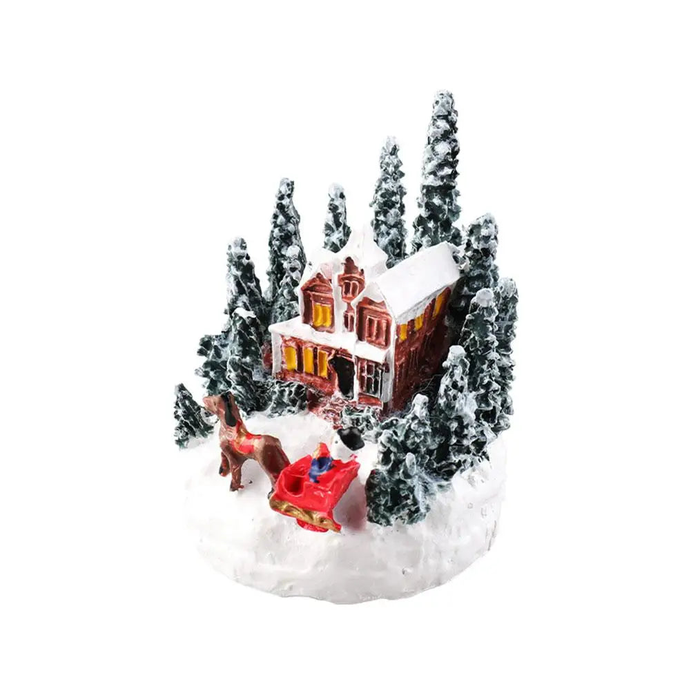 LED Christmas Village House Resin Statue | Holiday Decor Christmas Village Statue QXL A