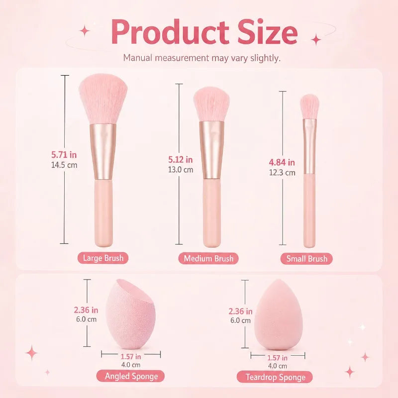 5-Pc Pink Makeup Brush & Sponge Set – Brushes & Blenders Makeup Brush Set QXL