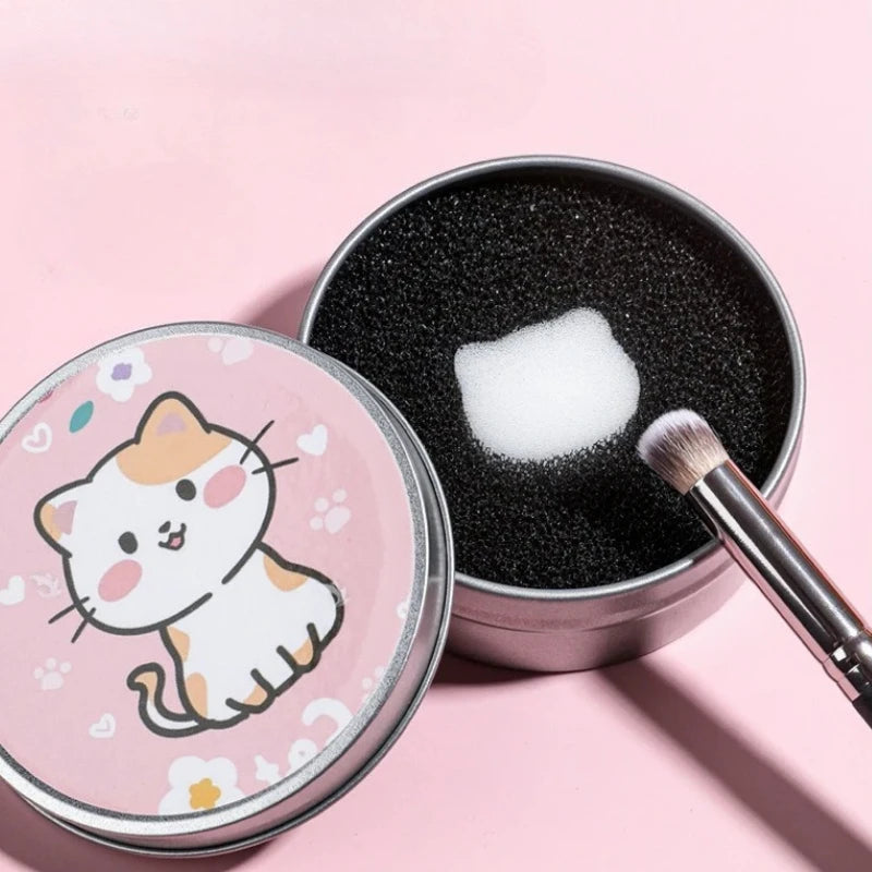 Cartoon Cat Makeup Brush Cleaner Sponge & Portable Case Set Brush Cleaner Set QXL Default Title
