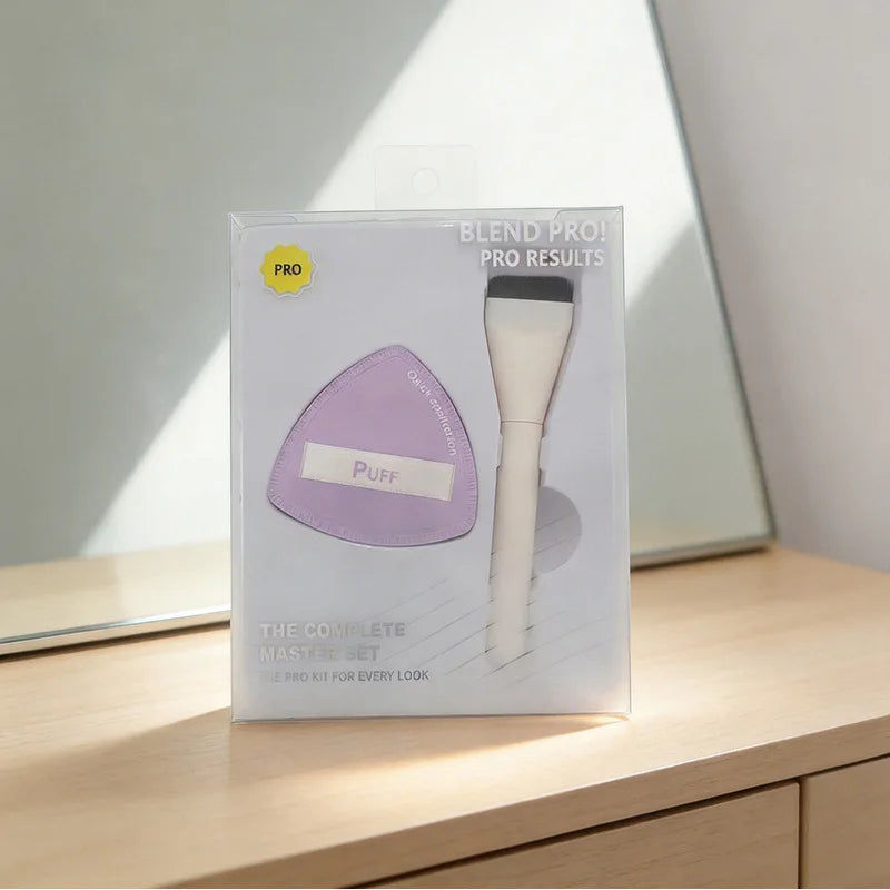 Flat-Head Foundation Brush & Marshmallow Puff Set | Dry & Wet Foundation Brush Set QXL