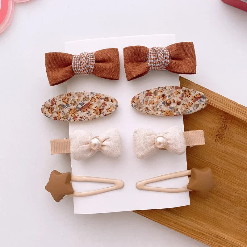 8-Pack Fabric Bow BB Hair Clips for Girls | Korean Barrettes Kids Hair Clips QXL