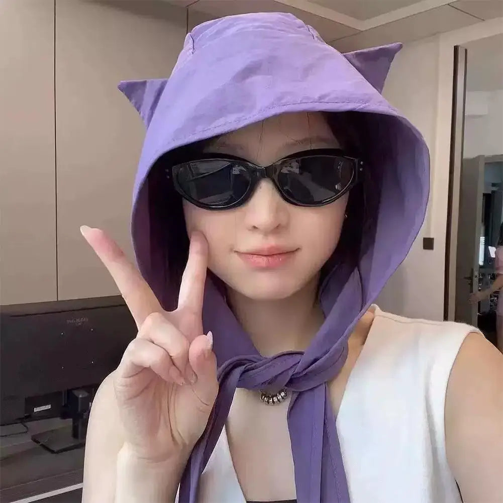 Cat Ear Hooded Sun Hat | Quick-Dry Fisherman Cap & Chin Strap Hooded Sun Hat QXL