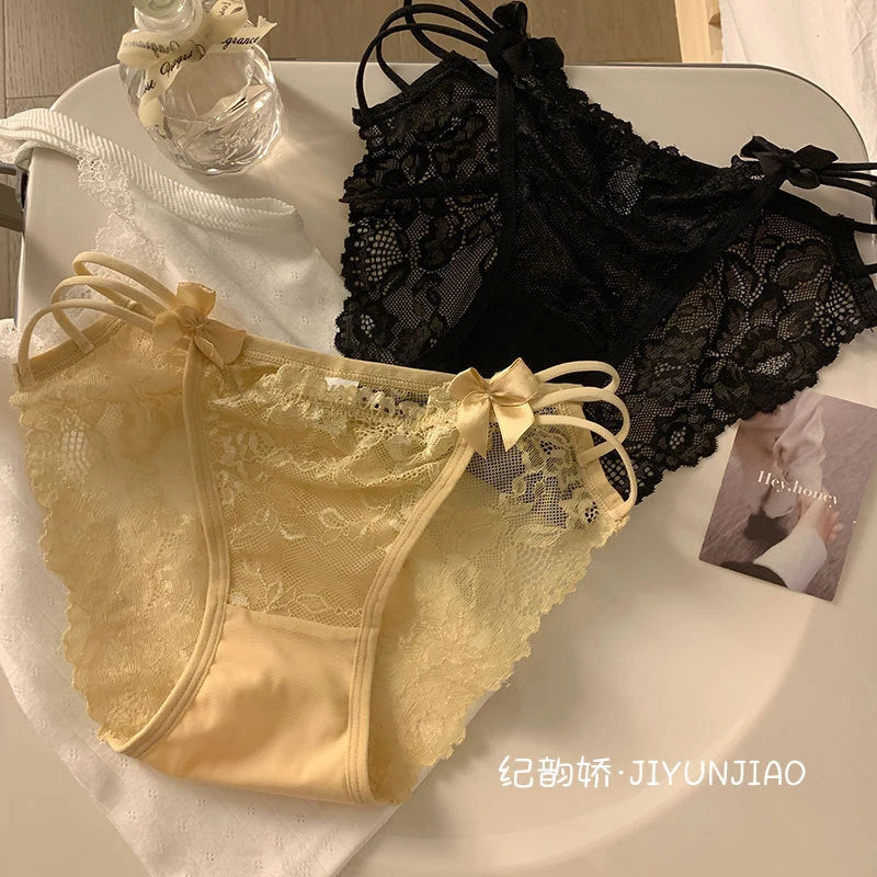 French Lace Mesh Low-Rise Triangle Briefs | Soft & Breathable Women's Lace Briefs QXL