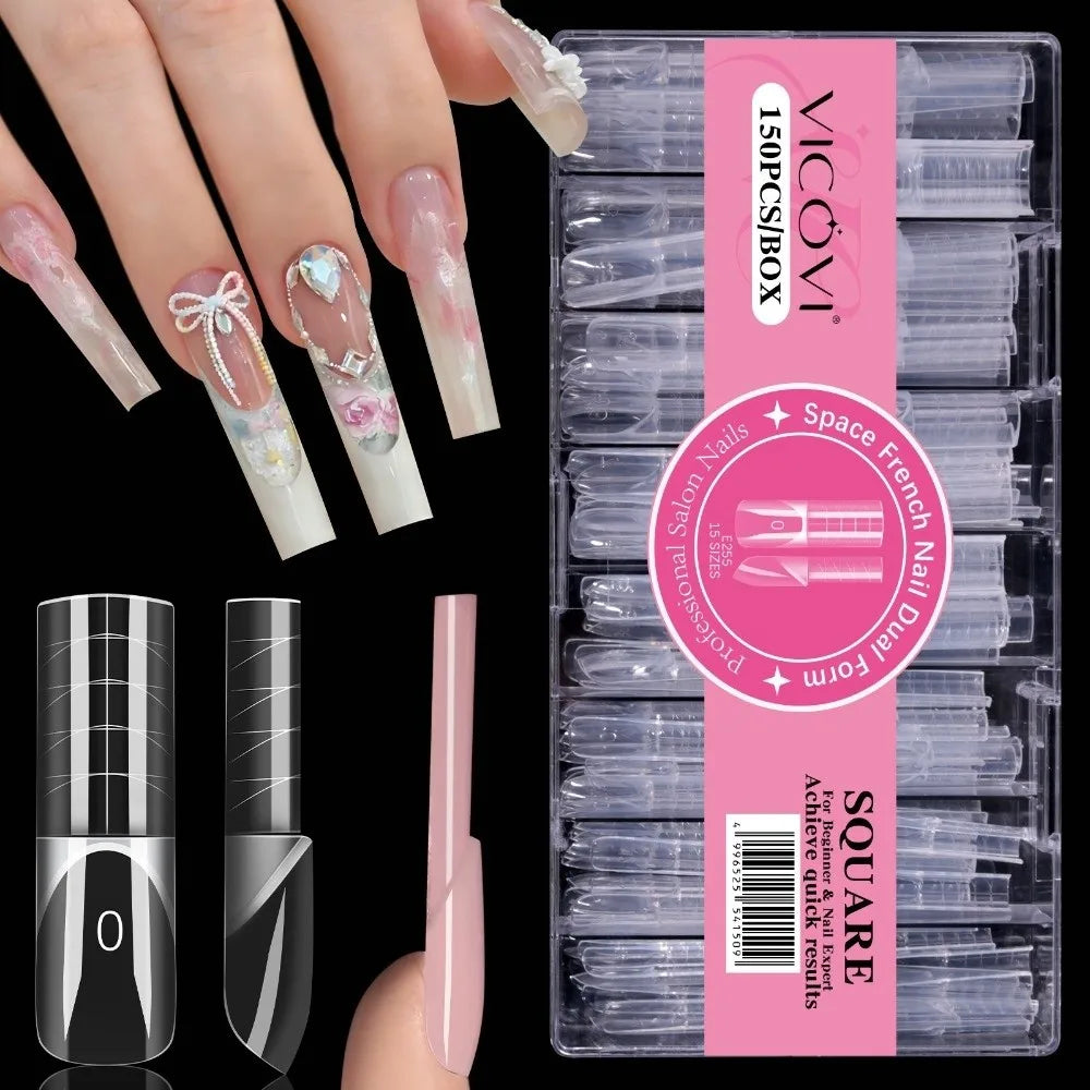150-Pc Transparent False Nail Tips | 15 Sizes Full Cover Set False Nail Tips QXL
