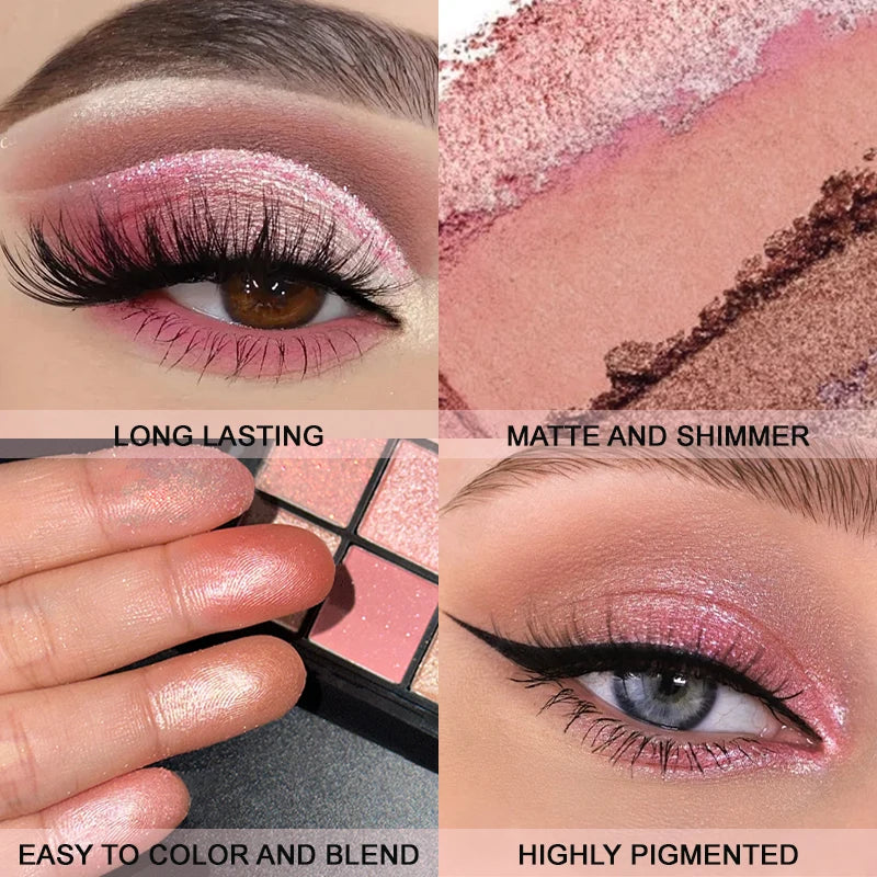9-Color Pink Eyeshadow Palette | Matte Shimmer Nude Rose Eyeshadow Palette QXL
