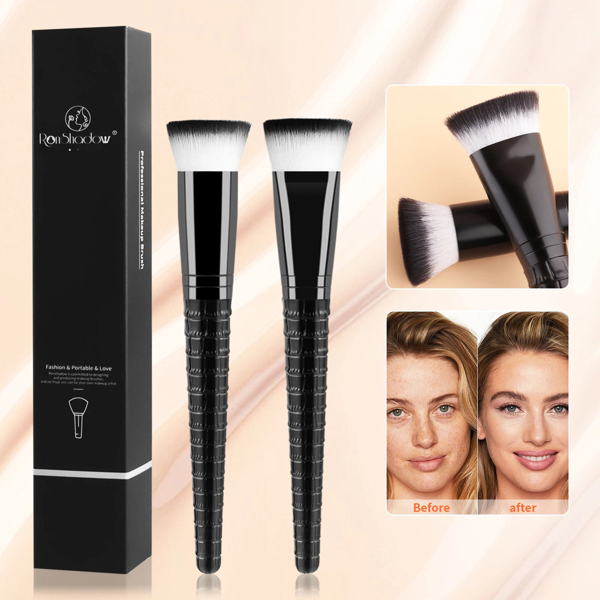Ronshadow 2-Pc Flat Foundation Brush Set | Gift Box Foundation Brush Set QXL