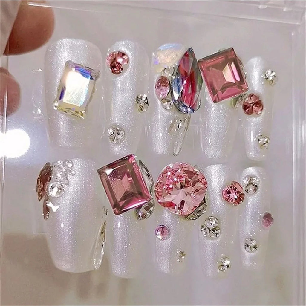 Pink Zircon Nail Rhinestone Charms | Crystal 3D Decorations Nail Rhinestone Charms QXL
