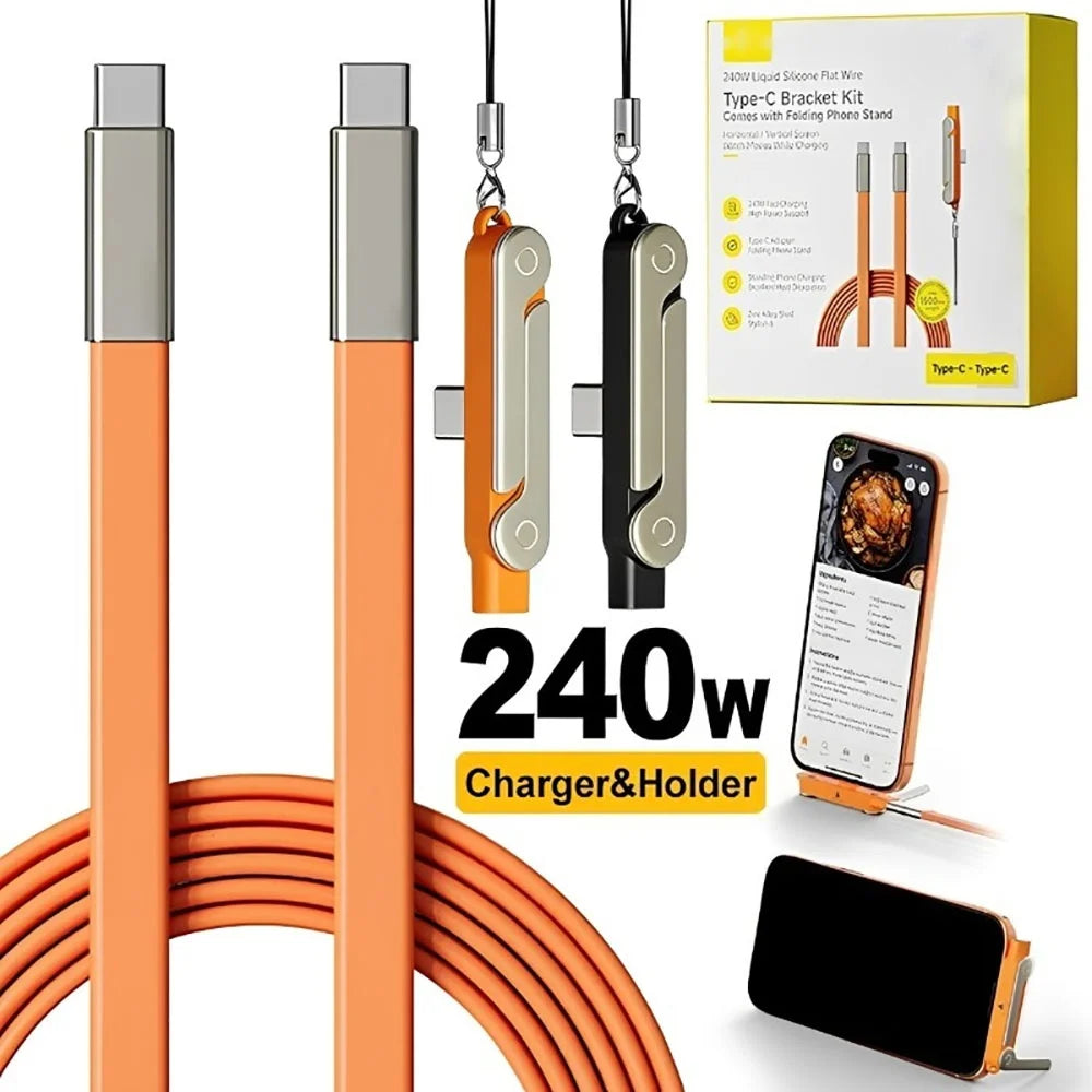 240W USB-C Elbow Fast Charging Cable & Foldable Phone Stand USB-C Charging Cable QXL